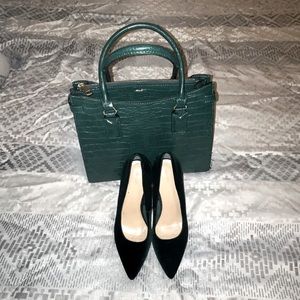 Green heels with cute handbag included